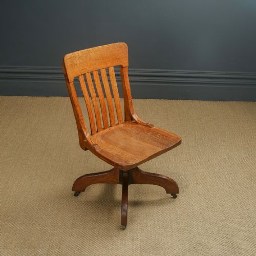 fig 6. Antique English Edwardian Oak Revolving Office Desk Side Chair (Circa 1910)