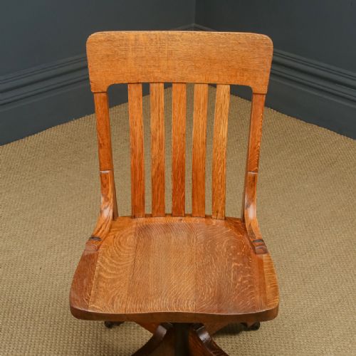 fig 7. Antique English Edwardian Oak Revolving Office Desk Side Chair (Circa 1910)
