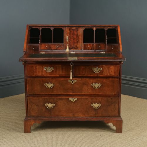 fig 2. Antique English 18th Century Georgian Figured Walnut Inlaid Bureau Desk (Circa 1740)