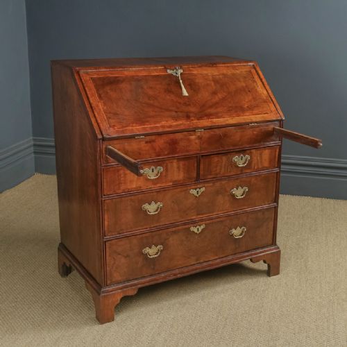 fig 4. Antique English 18th Century Georgian Figured Walnut Inlaid Bureau Desk (Circa 1740)