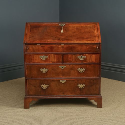 fig 5. Antique English 18th Century Georgian Figured Walnut Inlaid Bureau Desk (Circa 1740)