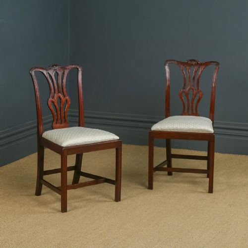 Antique English Pair of Victorian Chippendale Style Mahogany Dining / Side  / Desk Chairs by Gill & Reigate (Circa 1900)