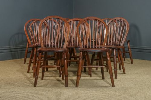 fig 5. Antique Set of 12 Twelve Victorian Ash & Elm Windsor Stick & Hoop Back Kitchen Dining Chairs (Circa 1890 - 1930)