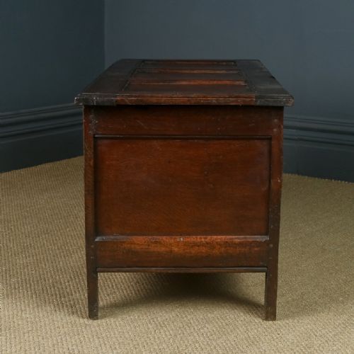 fig 3. Antique English Charles II Oak Carved Triple Panel Coffer Chest Blanket Box Trunk (Circa 1680)