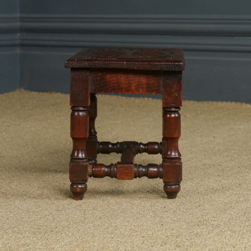 SMALL ANTIQUE ENGLISH VICTORIAN 17TH CENTURY STYLE OAK JOINT TEDDY BEAR DOLL STOOL CIRCA 1890 - ADDITIONAL PHOTO 7