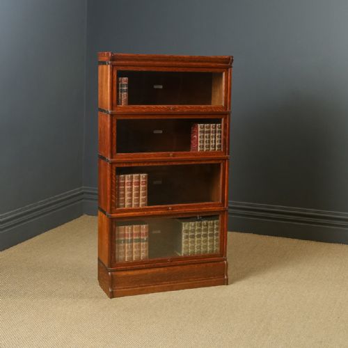 Antique English George V Globe Wernicke Oak Four Tier Glazed Sectional Bookcase (Circa 1920)