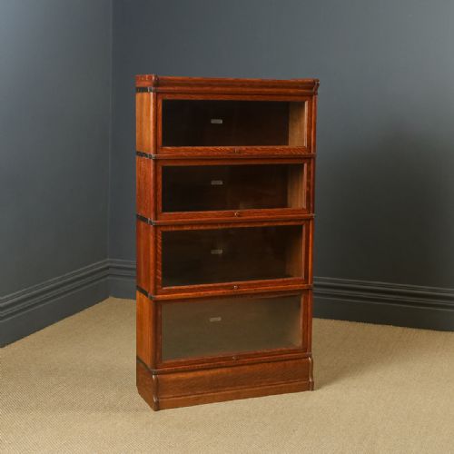 fig 1. Antique English George V Globe Wernicke Oak Four Tier Glazed Sectional Bookcase (Circa 1920)