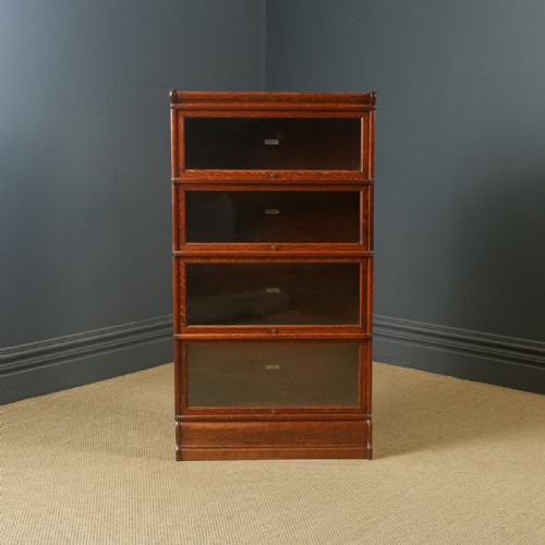 fig 2. Antique English George V Globe Wernicke Oak Four Tier Glazed Sectional Bookcase (Circa 1920)