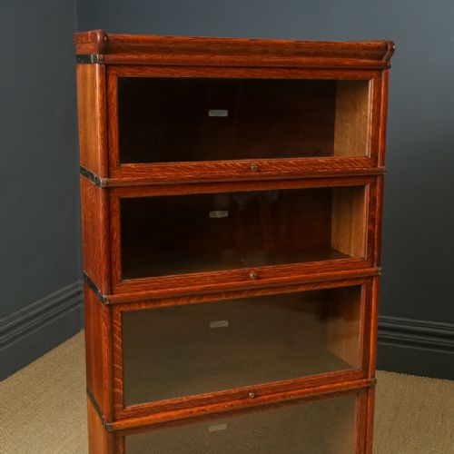 fig 4. Antique English George V Globe Wernicke Oak Four Tier Glazed Sectional Bookcase (Circa 1920)