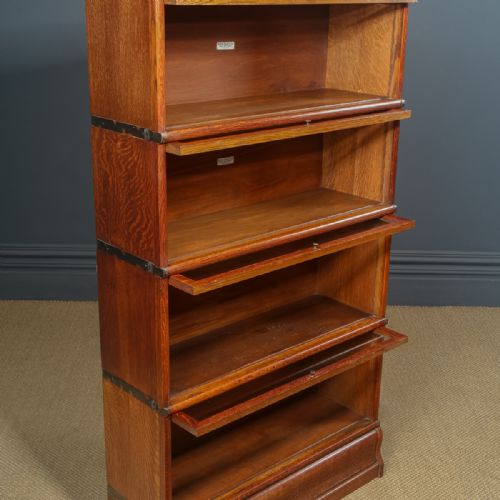 fig 6. Antique English George V Globe Wernicke Oak Four Tier Glazed Sectional Bookcase (Circa 1920)