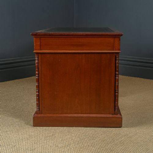 fig 2. Antique English Victorian 4ft 6” Walnut & Black Leather Pedestal Office Writing Desk (Circa 1890)