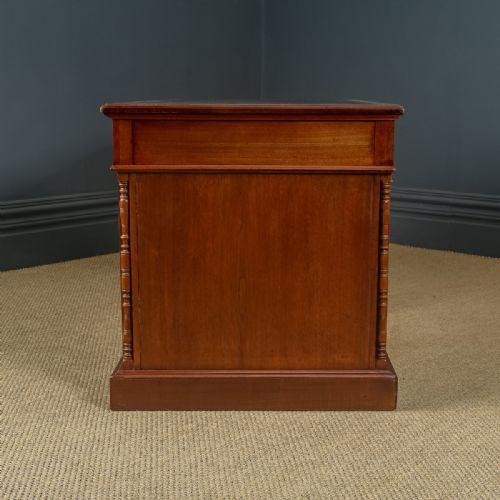 fig 3. Antique English Victorian 4ft 6” Walnut & Black Leather Pedestal Office Writing Desk (Circa 1890)