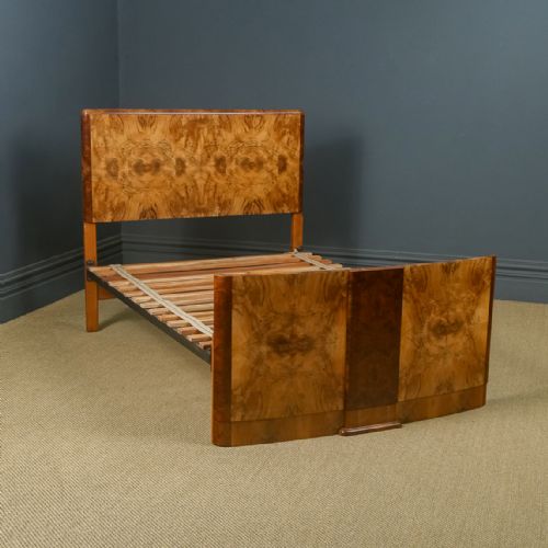 fig 2. Antique English Art Deco Burr Walnut 4ft 6” Double Size Bed by Roberts & Co. of Willenhall (Circa 1930)