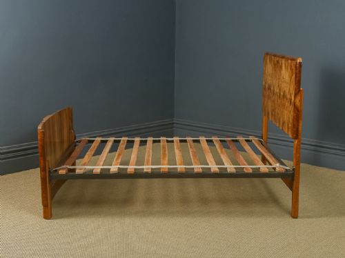 fig 4. Antique English Art Deco Burr Walnut 4ft 6” Double Size Bed by Roberts & Co. of Willenhall (Circa 1930)
