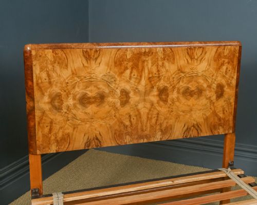 fig 6. Antique English Art Deco Burr Walnut 4ft 6” Double Size Bed by Roberts & Co. of Willenhall (Circa 1930)