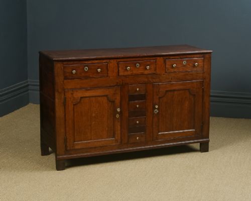 fig 1. Antique English Georgian Oak Three Drawer Dresser Base Sideboard Cupboard (Circa 1780)