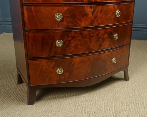 fig 6. Antique English Georgian Regency Flame Mahogany Bow Front Chest of Drawers (Circa 1820)