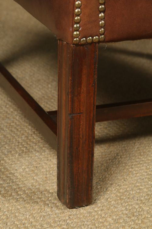 fig 3. Antique English Georgian Style Brown Leather Mahogany Wing Chair / Armchair (Circa 1920)