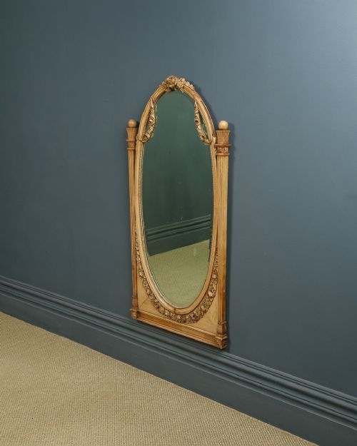 fig 1. Antique Italian 19th Century Renaissance Beech Lime Washed Circular Oval Portrait Hanging Wall Mirror (Circa 1870)
