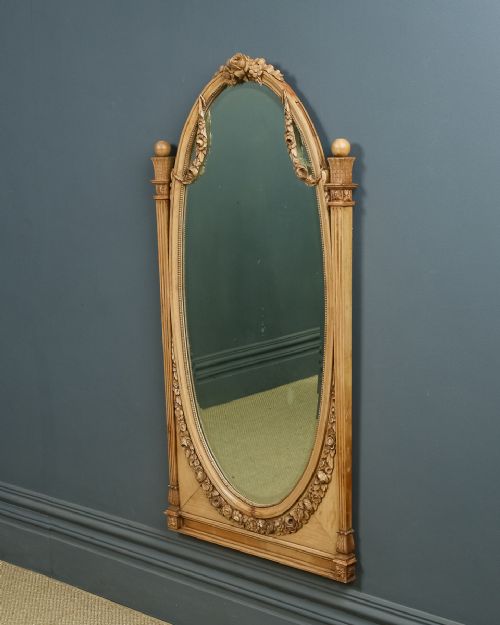 fig 2. Antique Italian 19th Century Renaissance Beech Lime Washed Circular Oval Portrait Hanging Wall Mirror (Circa 1870)