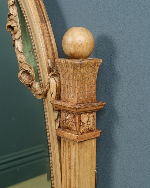 fig 5. Antique Italian 19th Century Renaissance Beech Lime Washed Circular Oval Portrait Hanging Wall Mirror (Circa 1870)
