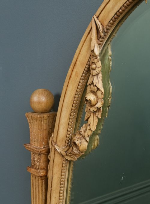 fig 6. Antique Italian 19th Century Renaissance Beech Lime Washed Circular Oval Portrait Hanging Wall Mirror (Circa 1870)