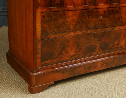 fig 2. Antique French Louis Philippe Biedermeier Burr Walnut & Marble Bedroom Chest of Drawers / Commode (Circa 1850)