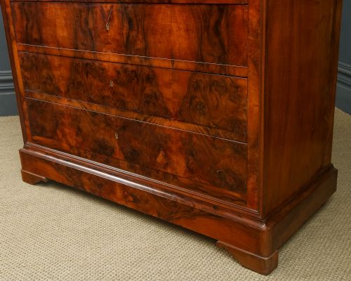 fig 3. Antique French Louis Philippe Biedermeier Burr Walnut & Marble Bedroom Chest of Drawers / Commode (Circa 1850)