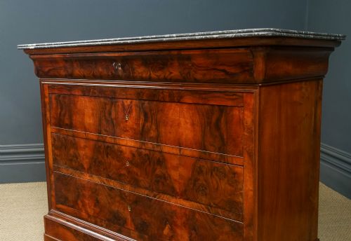 fig 5. Antique French Louis Philippe Biedermeier Burr Walnut & Marble Bedroom Chest of Drawers / Commode (Circa 1850)