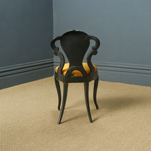 fig 2. Antique English Victorian Ebonised Gilt & Mother of Pearl Chinoiserie Occasional Side / Bedroom Chair (Circa 1850)