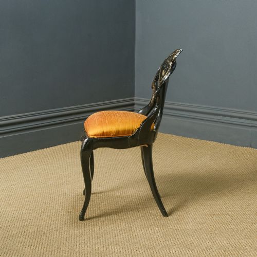 fig 3. Antique English Victorian Ebonised Gilt & Mother of Pearl Chinoiserie Occasional Side / Bedroom Chair (Circa 1850)