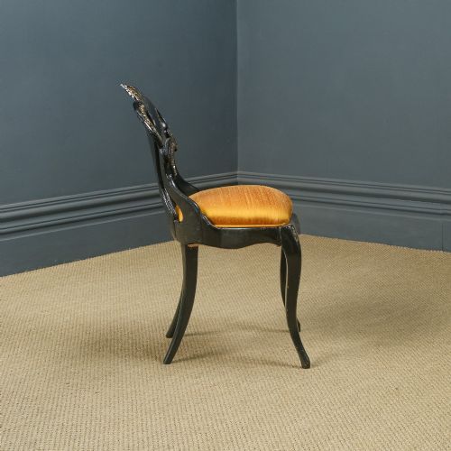 fig 4. Antique English Victorian Ebonised Gilt & Mother of Pearl Chinoiserie Occasional Side / Bedroom Chair (Circa 1850)