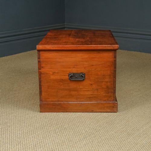 fig 2. Antique English Victorian Pine Flat-Top Blanket Box Chest Trunk Coffee Table (Circa 1840)