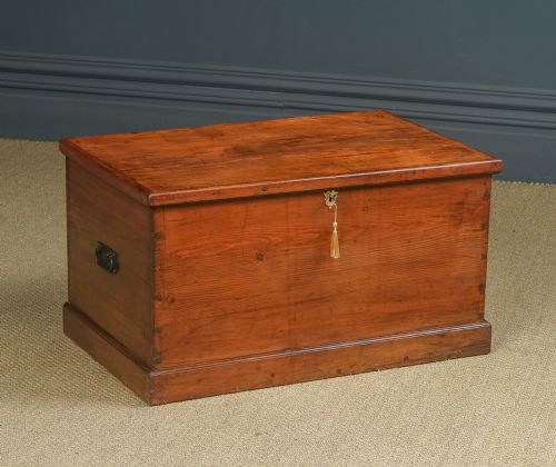 fig 3. Antique English Victorian Pine Flat-Top Blanket Box Chest Trunk Coffee Table (Circa 1840)