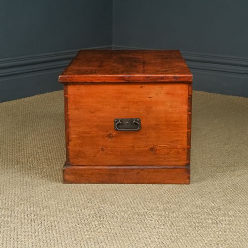 fig 6. Antique English Victorian Pine Flat-Top Blanket Box Chest Trunk Coffee Table (Circa 1840)