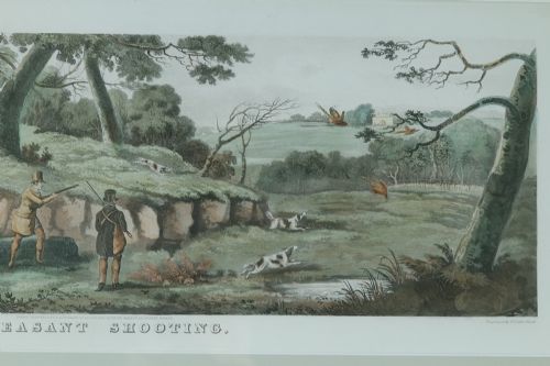 fig 5. Antique English Victorian Set of Four Hand Coloured Watercolour Lithograph Painting Picture Aquatint Prints of Shooting Scenes by Thomas Sutherland (Circa 1890)