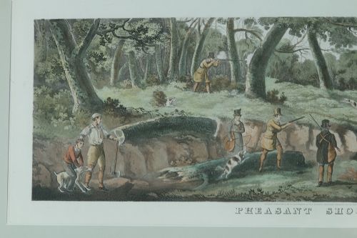 fig 6. Antique English Victorian Set of Four Hand Coloured Watercolour Lithograph Painting Picture Aquatint Prints of Shooting Scenes by Thomas Sutherland (Circa 1890)