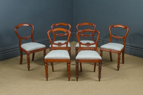 fig 1. Antique English Victorian Set of 6 Six Mahogany Crown / Balloon Back Dining Chairs (Circa 1860)