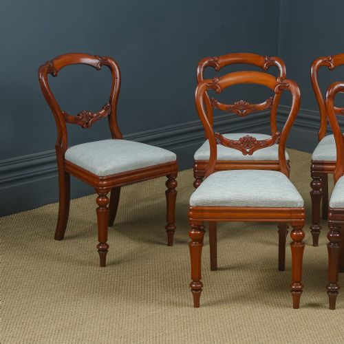 fig 2. Antique English Victorian Set of 6 Six Mahogany Crown / Balloon Back Dining Chairs (Circa 1860)