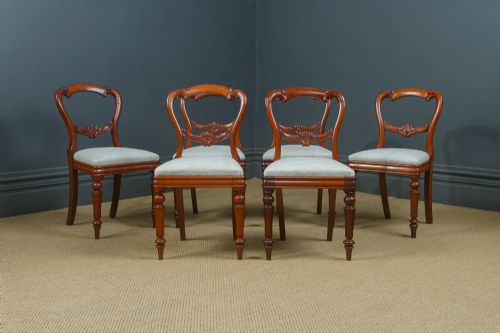 fig 3. Antique English Victorian Set of 6 Six Mahogany Crown / Balloon Back Dining Chairs (Circa 1860)