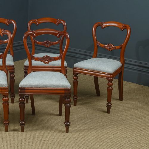 fig 4. Antique English Victorian Set of 6 Six Mahogany Crown / Balloon Back Dining Chairs (Circa 1860)