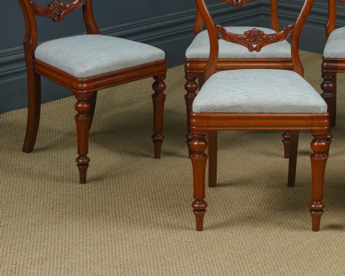 fig 5. Antique English Victorian Set of 6 Six Mahogany Crown / Balloon Back Dining Chairs (Circa 1860)