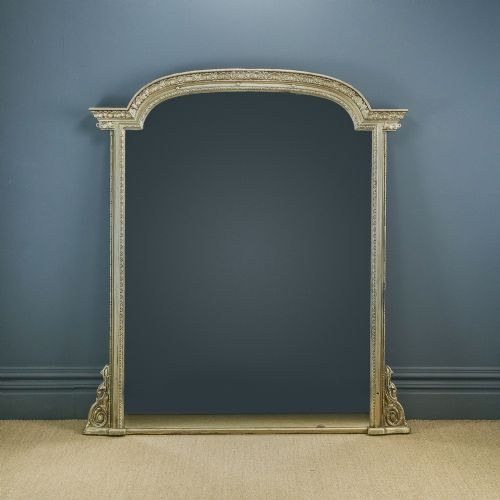 Large 6ft Antique English Victorian Carved Gilt Wall Hanging Overmantle Mirror (Circa 1850)
