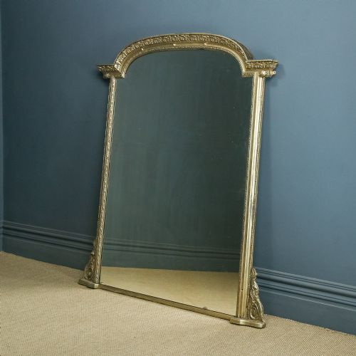 fig 1. Large 6ft Antique English Victorian Carved Gilt Wall Hanging Overmantle Mirror (Circa 1850)