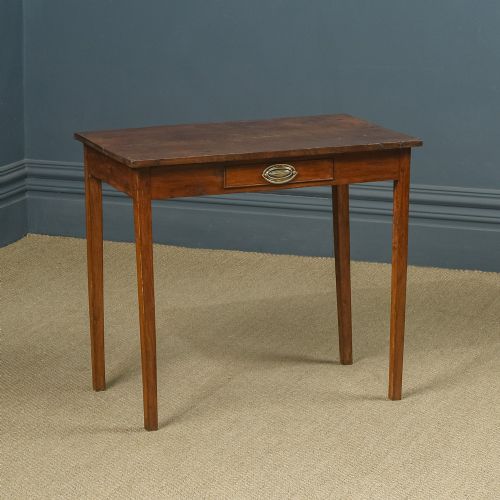 fig 1. Antique English Georgian Oak Provincial Occasional Hall Writing Lowboy Estate Side Table with Drawer (Circa 1810)