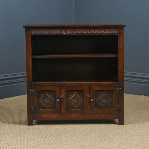 fig 2. Vintage English 17th Century Style Tudor Oak Open 3ft Bookcase Cupboard (Circa 1940)