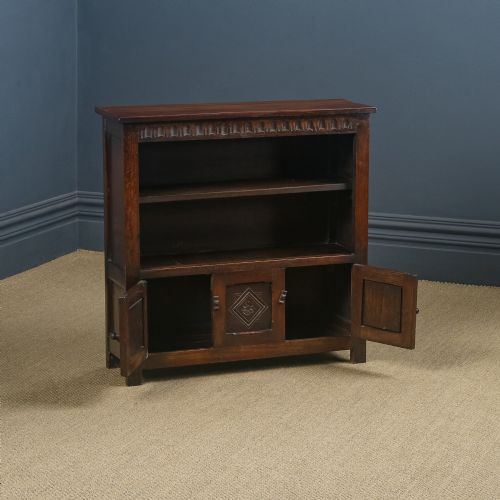 fig 3. Vintage English 17th Century Style Tudor Oak Open 3ft Bookcase Cupboard (Circa 1940)