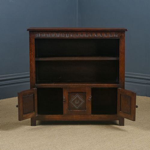fig 6. Vintage English 17th Century Style Tudor Oak Open 3ft Bookcase Cupboard (Circa 1940)