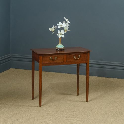 Antique English Georgian Oak Provincial Occasional Hall Writing Lowboy Estate Side Table with Two Drawers (Circa 1800)