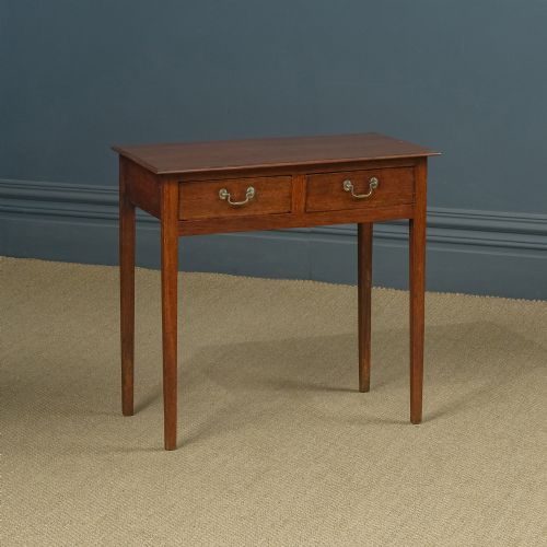 fig 1. Antique English Georgian Oak Provincial Occasional Hall Writing Lowboy Estate Side Table with Two Drawers (Circa 1800)